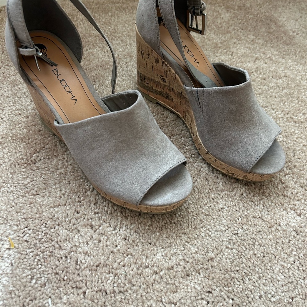 Big Buddha Gray Wedge Sandals
